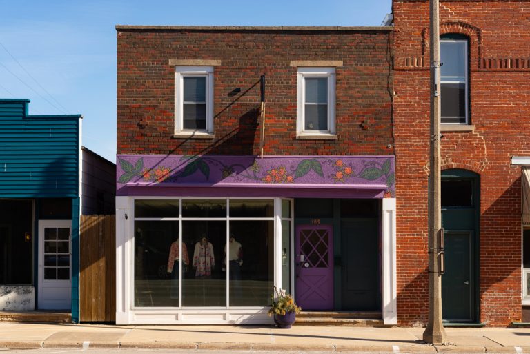 Downtown storefront on a brick building in Stockton, Illinois
