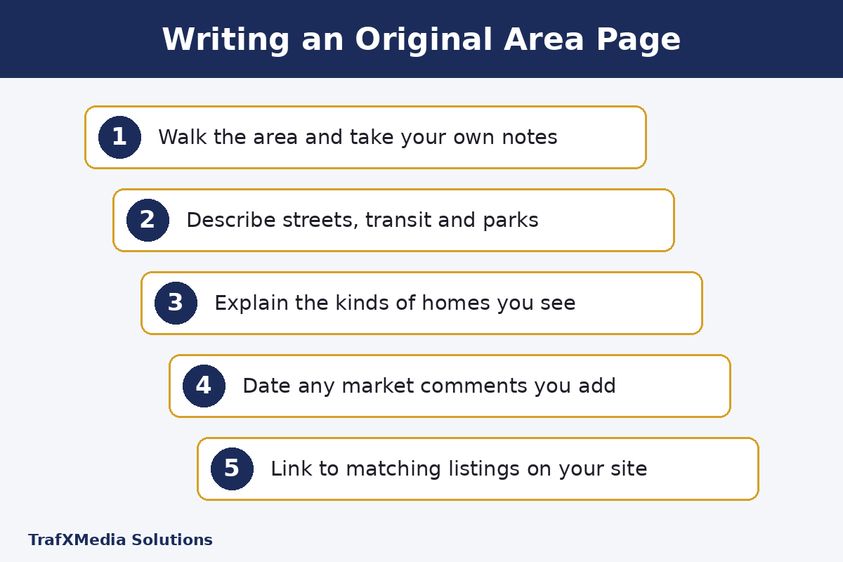 Five step plan for writing an original San Francisco area page for a real estate site