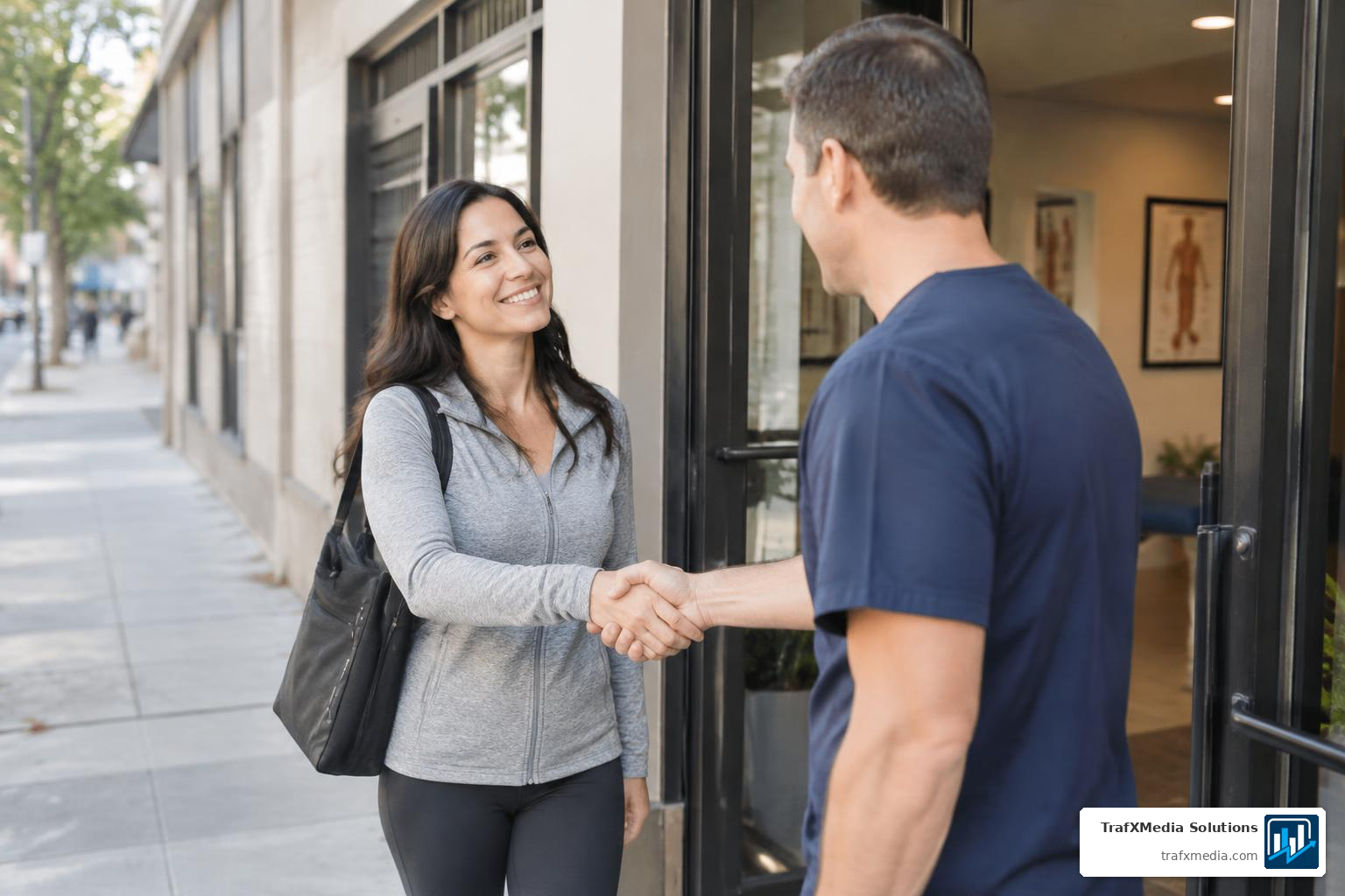 Chiropractor Shaking Hands With a Patient at the Clinic Door