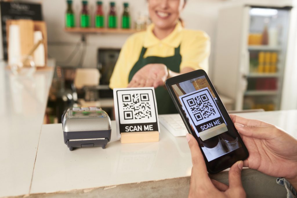 QR code review request at a San Francisco store counter