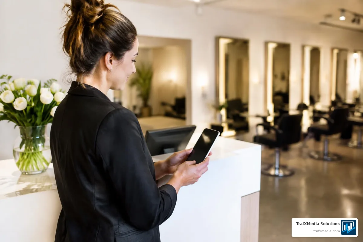 Salon Owner Updating a Business Profile on a Phone
