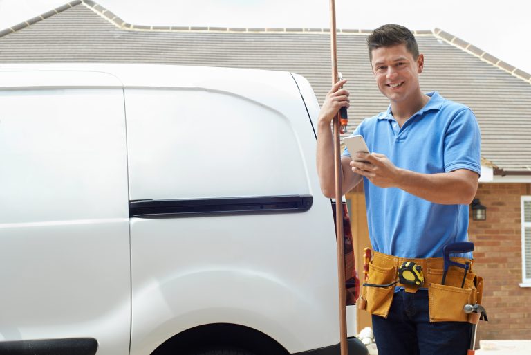 Plumber arriving at a home, a service area business local SEO example in San Francisco.